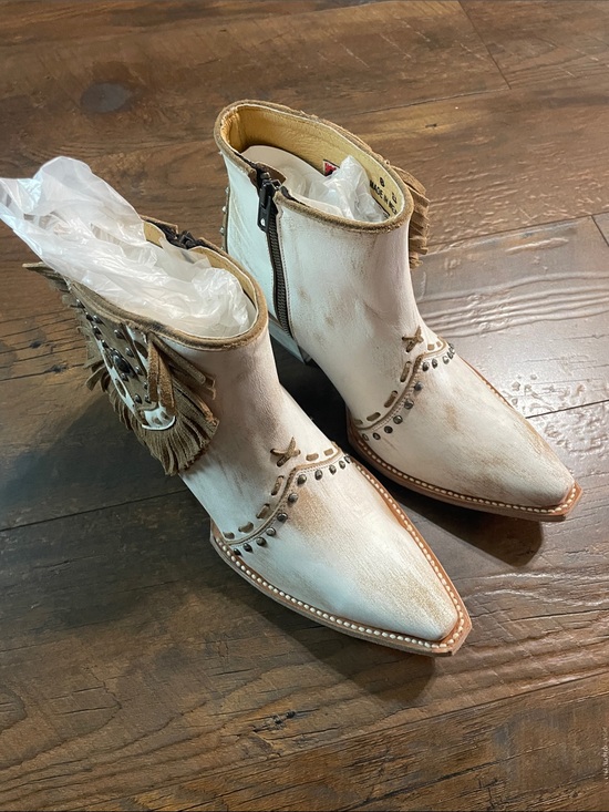 Old Gringo Shoes - Old Gringo White Fringe Studded Western Ankle Boots
